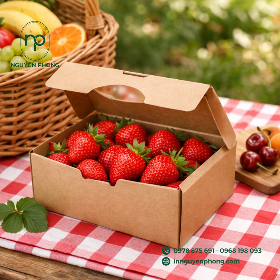 In hộp giấy đựng dâu tây bắt mắt